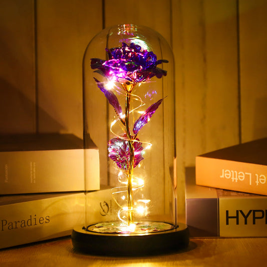 Pink Rose LED Light in Borosilicate Glass Dome | Mood Lighting Home Decor | Medium Size | All Seasons