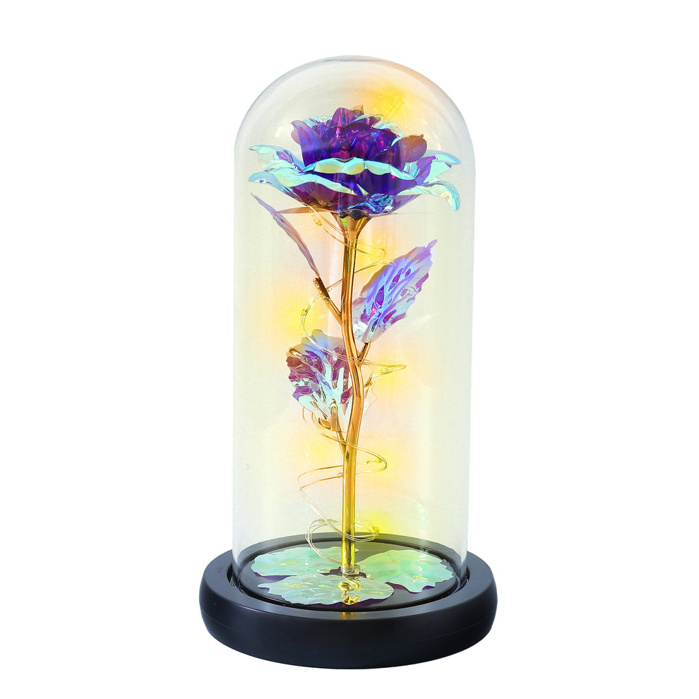 Pink Rose LED Light in Borosilicate Glass Dome | Mood Lighting Home Decor | Medium Size | All Seasons